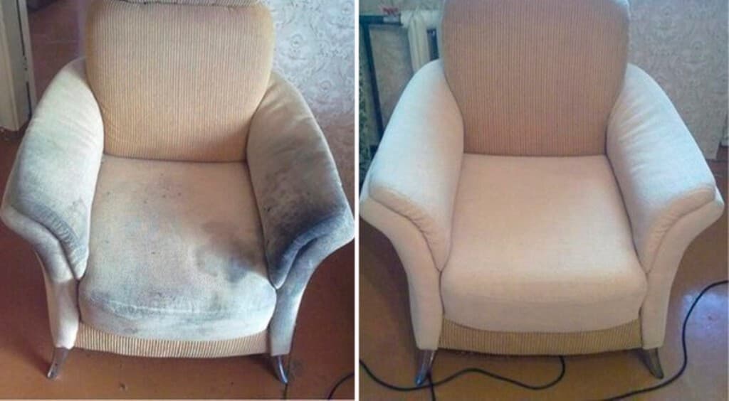 Before and after armchair deep cleaning