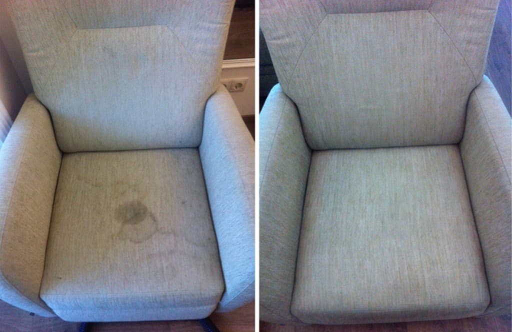 Before and after armchair stain removal