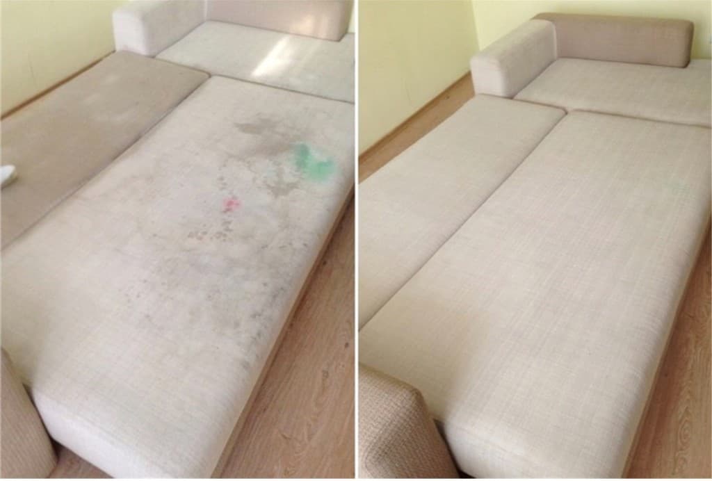 Before and after sectional deep cleaning with stain removal